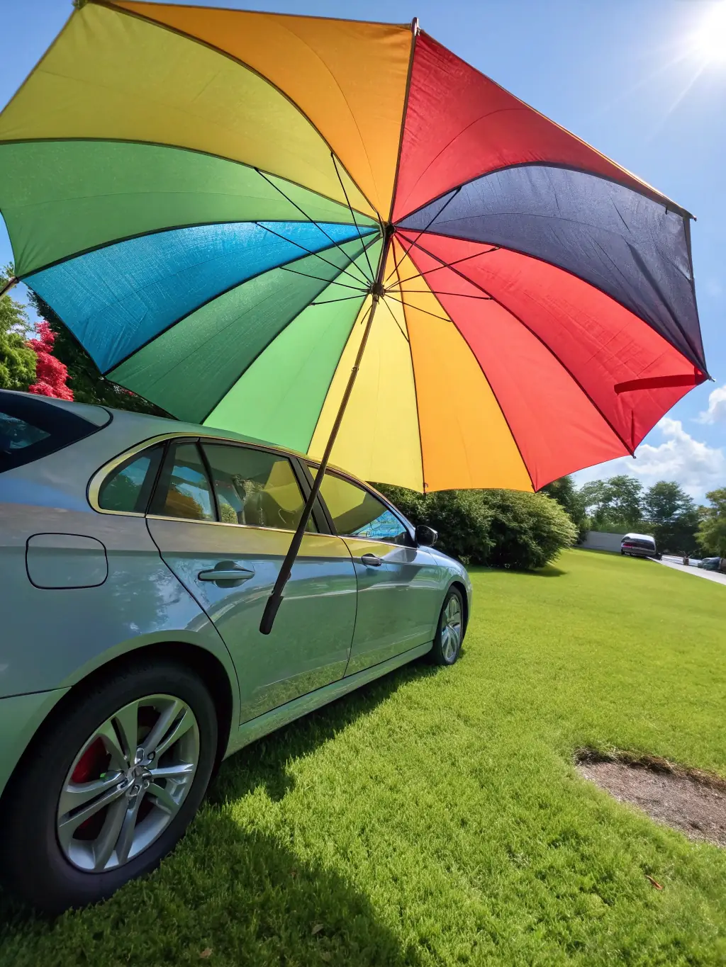 An image of a modern car with a shield icon symbolizing protection and insurance coverage, representing Braumrott's vehicle insurance intermediation services.