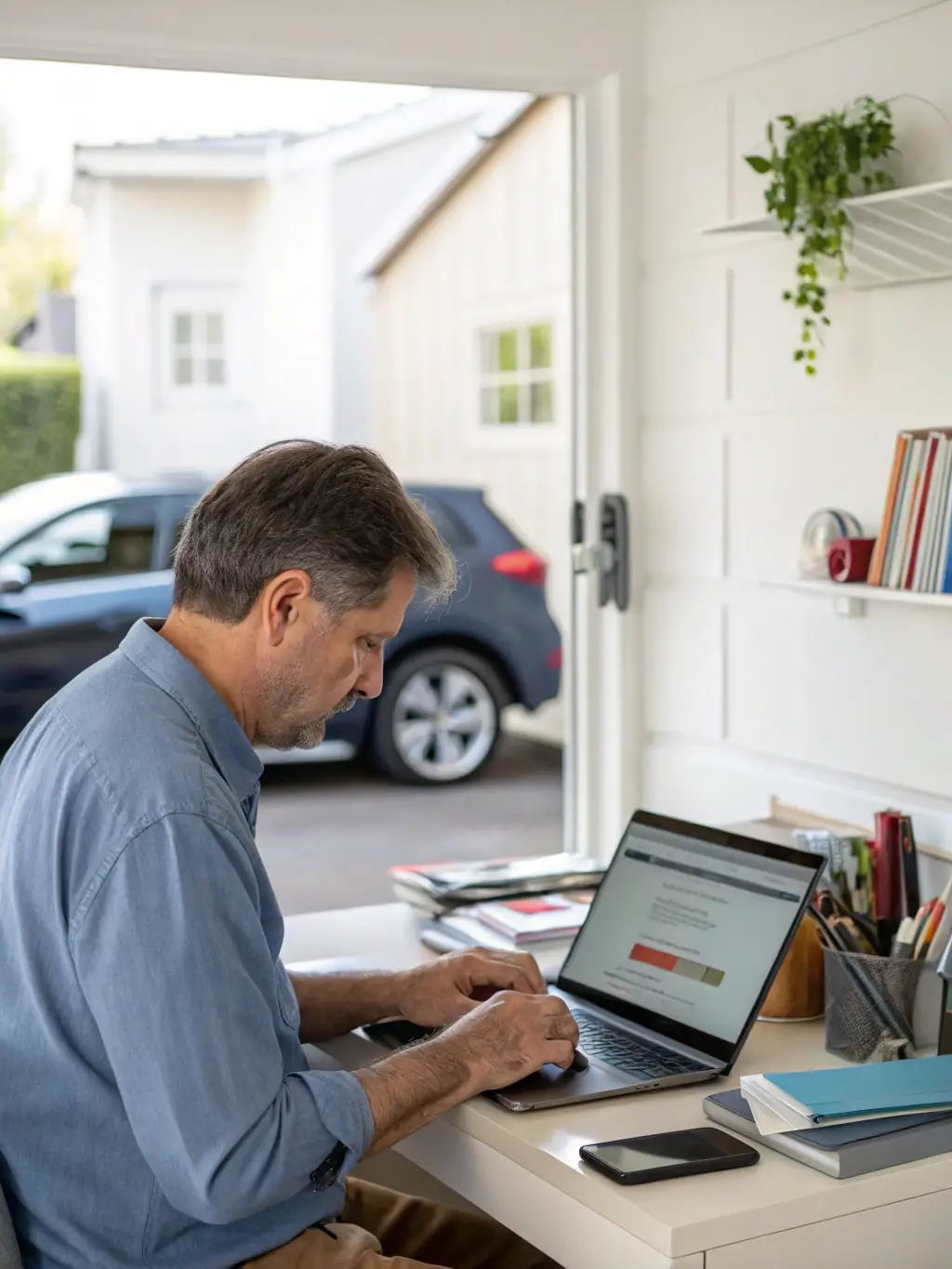 A Braumrott concierge agent efficiently handling paperwork and documentation related to vehicle registration and insurance.